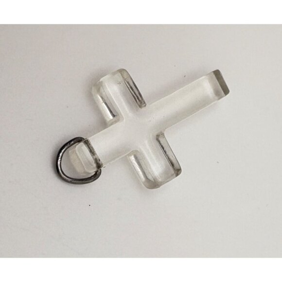 Cross Pendant Clear Acrylic Charm With Metal Loop - Picture 3 of 6